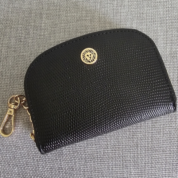 Anne Klein Handbags - Anne Klein Black Faux Leather Pebble Curved Card Case Wallet Clutch Purse